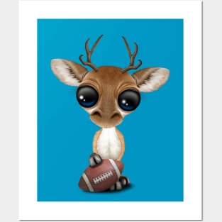 Cute Baby Deer Playing With Football Posters and Art